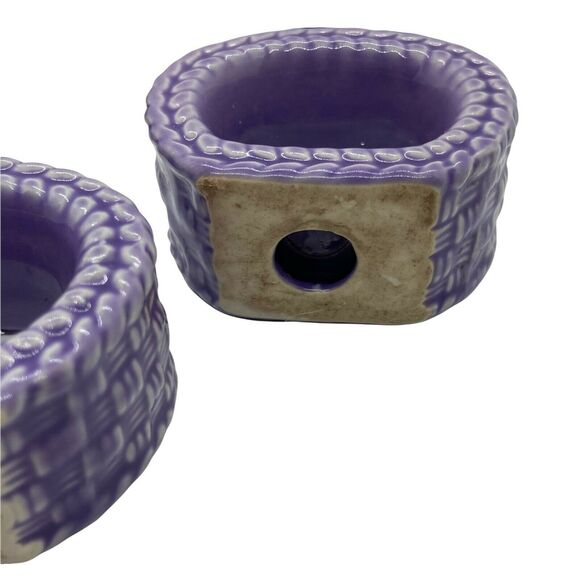 Napkin Rings Vintage Purple Ceramic Geometric Decorative Basket Weave Set Of Six - Picture 6 of 16